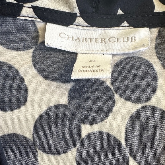 Charter Club Navy and White Polka Dot Shawl Flap Vneck Long Sleeves Top - Picture 2 of 8